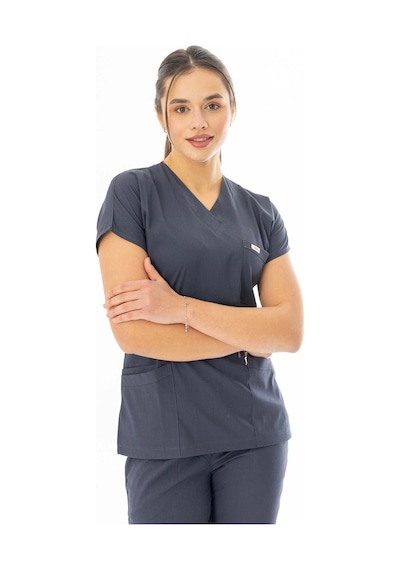 Likra Yarasa Kol Doktor Hemşire Forması Füme Gri Lyrs1006 Füme Gri