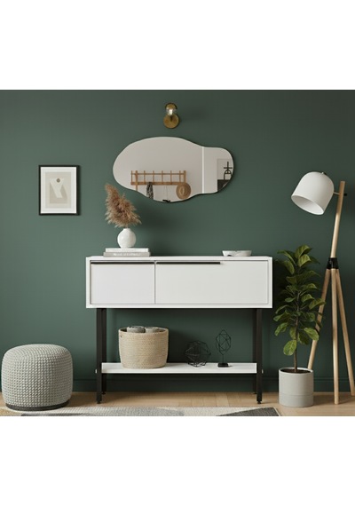 Robin Home Asimetrik Aynalı Dresuar Hol Antre Beyaz 100cm Beyaz