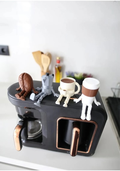 3dprototürk 4'lü Ayaklı Kahve Seti Moka Pot Kahve Tanesi Çaydanlık Kahve Bardağı Hediyelik Çeyizlik