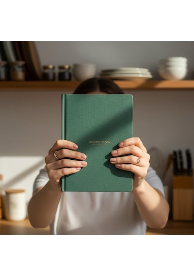 Tarif Defteri A5 Boyutunda Sert Kapaklı 100+ Tariflik Recipe Journal, Ölçü Tablosu, Not Alanı Yeşil