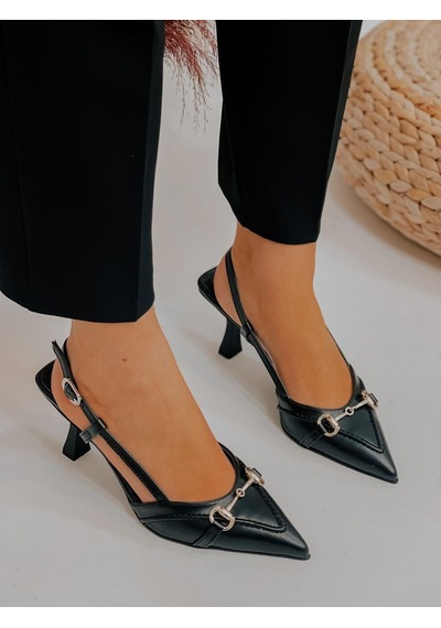 Ervanın Butiği Siyah Deri Moss Toka Detay Kadın Stiletto-3535