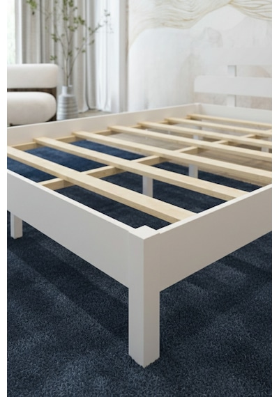 Renazzo Lotus Masif Ahşap Karyola Ve 2 Adet Komodin Beyaz 120x200 Beyaz - 120 X 200