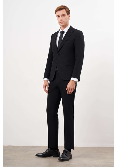 Morven Siyah Basic Düz Slim Fit 3lü Takım Elbise Slim Fit Gömlek Düz Kravat 99mc001031001 Siyah