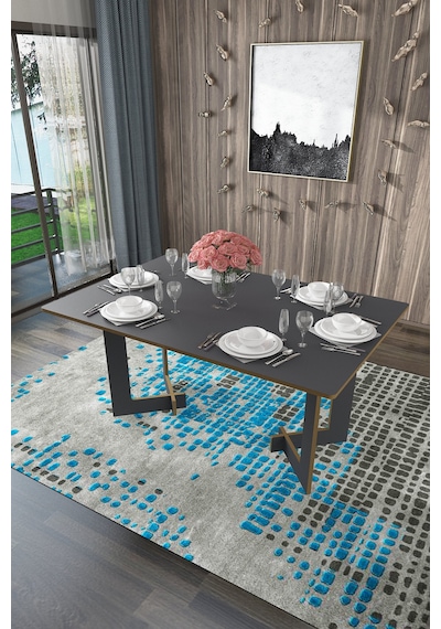 Asra Trend Yemek Masası YM-02 %100 MDF 6 Kişilik Modern Mutfak Masası Antrasit