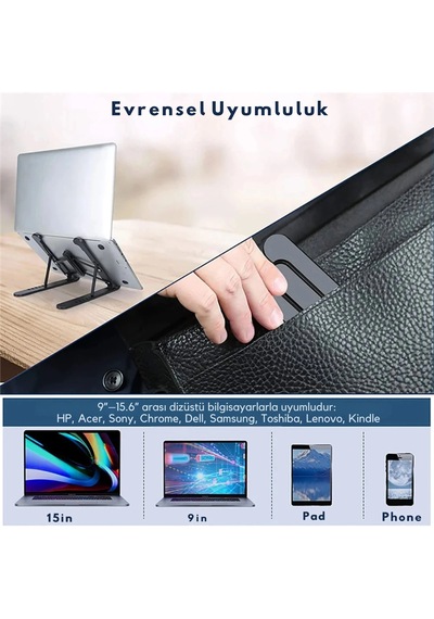 Etashop Katlanabilir Ergonomik Laptop Standı 9",15.6" Notebook Tablet Uyumlu Ayarlanabilir Yükseklik