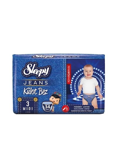 Sleepy Külot Bebek Bezi Jeans Jumbo Beden:3 4-9kg Midi 34 Adet 3 Numara
