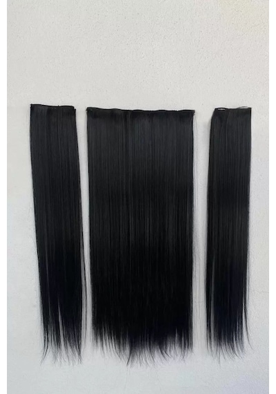 Caş Dekorasyon Isıya Dayanıklı Yarımay Çıt Çıt Saç - Ht1 - Siyah-60 Cm -düz- 110 Gr 2 Adet Yan Çıt Çıt Saç
