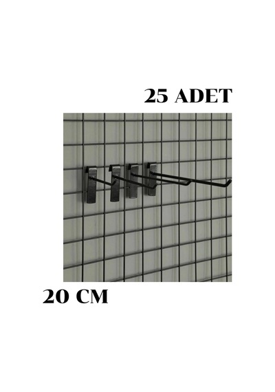 25 adet 20 Cm Tel Pano Kancası Raf Askısı Siyah