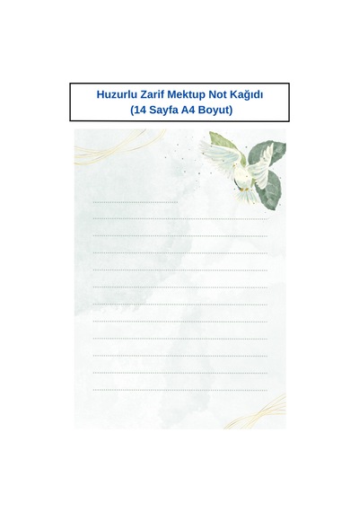 Huzurlu Zarif Mektup Not Kağıdı 14 Sayfa A4 Boyut