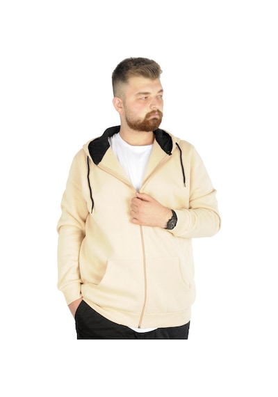 Mode Xl Erkek Sweatshirt Kapşonlu Zippered Basic 20543 Bej 001