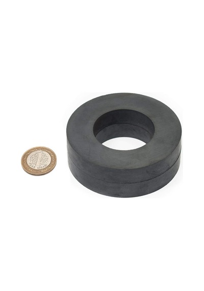 Y35 Kalite Ferrit Kömür Delikli Halka Mıknatıs - 100x60x15 Mm