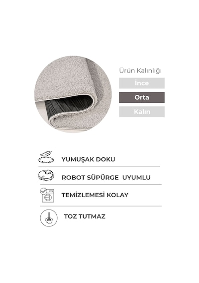 Oval Mabel Gri Yumuşak Tuşeli Halı 10 Farklı Renk Seçeneği Kaymaz Taban Yıkanabilir Modern