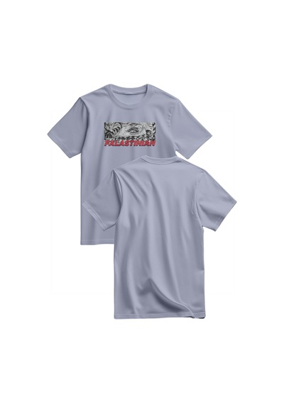 Unisex Kısa Kollu Falastinian Ve Zincirli Gözler Baskılı Tişört S - 2xl T300029 Gri