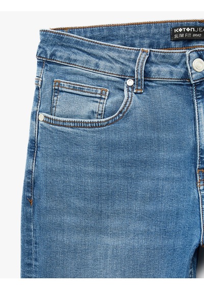 Koton Düğmeli Cep Detaylı Normal Bel Slim Fit Jean Pantolon - Brad Jean Orta İndigo 6sam40115nd