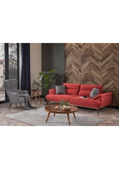 Weltew Home Milano Koltuk Takımı 3+3+1+1 Kırmızı-gri