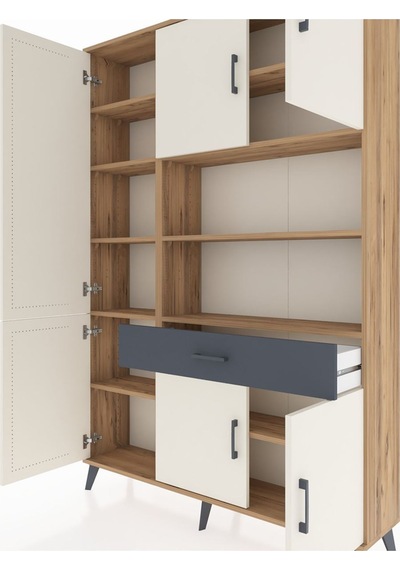 Arges Dolap 10 Raflı Tek Çekmeceli 6 Kapaklı 132x30x195 Çam-aytaşı/antrasit Aytası/antrasıt