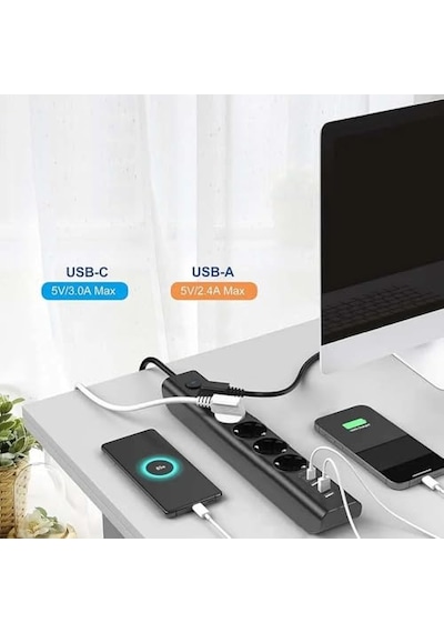 Korumalı Çoklu Priz 3 Lü Grup Priz Çocuk Korumalı 2 Usb 1 Type C Girişli 3lü Priz 0