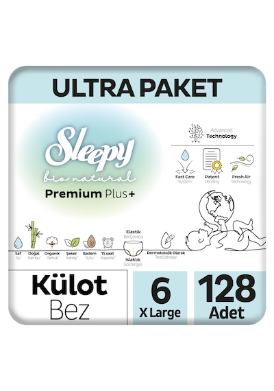 Sleepy Bio Natural Premium Plus Ultra Paket Külot Bez 6 Numara Xlarge 128 Adet