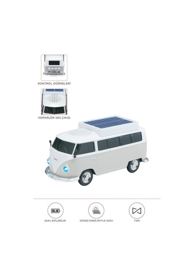 Bluetooth Hoparlör Retro Araba Vosvos Tasarımlı Solar Şarjlı Speaker D70