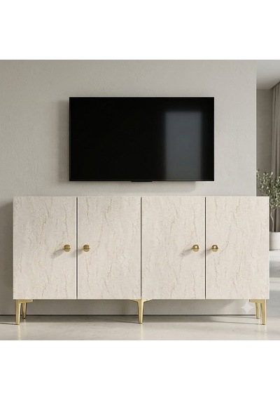 Ka1817btg Simple Konsol Ve Tv Sehpası Beyaz-traverten-gold 180cm