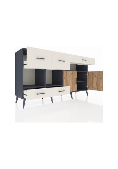 Hyperion Konsol 4 Raflı 5 Çekmeceli 2 Kapaklı 176x44x99 Antrasit-çam/aytaşı Antrasıt/atlas Çam - Antrasıt