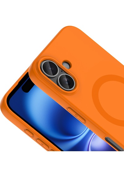 Maks Technology iPhone Uyumlu 16 Kılıf M-safe Şarj Özellikli Mkst Aris Silikon Kapak - Turuncu