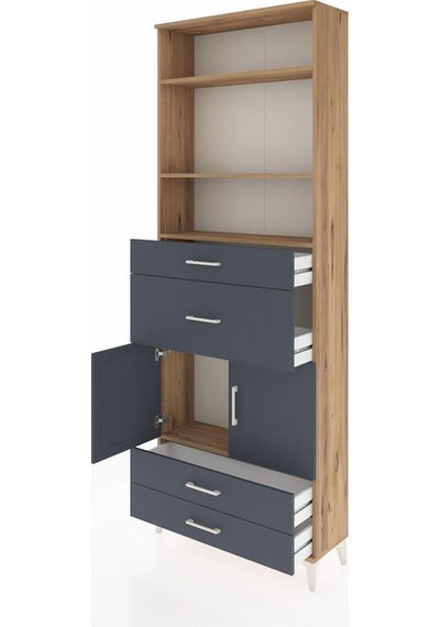 Arges Dolap 4 Raflı 4 Çekmeceli 2 Kapaklı 88x30x243 Çam-antrasit Atlas Çam