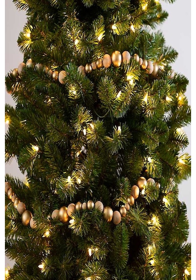 3 Metre Gold & Naturel Ahşap Boncuklu Yılbaşı Ağaç Süsü