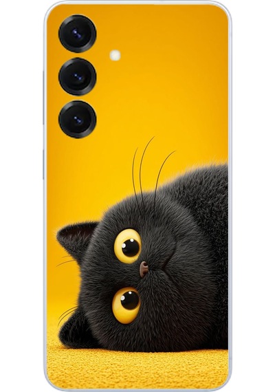 Samsung Galaxy S25 Uyumlu Yan Bakan Siyah Kedi Baskılı Silikon Kılıf Renkli