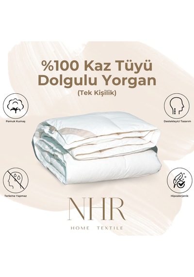 %100 Kaz Tüyü Dolgulu, %70 Gıdık Tek Kişilik Yorgan / 155x215