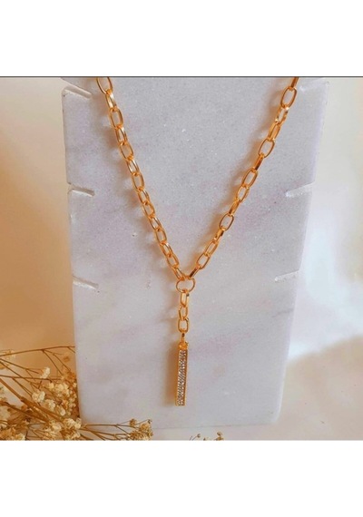 Zirkon Taşlı Çubuk Charmlı Kolye Altın - 186828548 altın