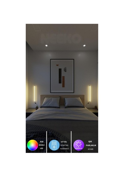 2 Adet Mini Duvar Aplik Uzaktan Kumandalı Rgb Led 16 Renk