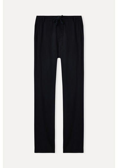 Mudo Erkek Erkek Lacivert Liyosel Karışımlı Straight Fit Beli Bağlamalı Pantolon 1264478