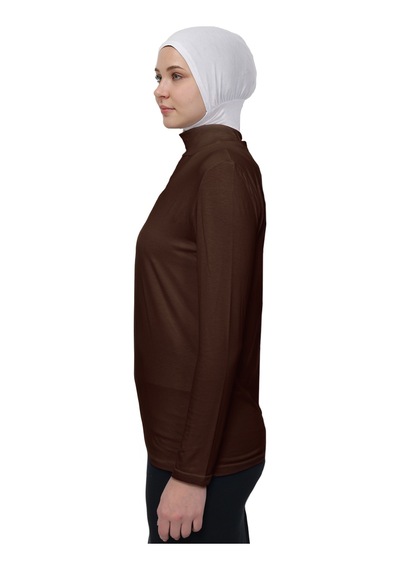 Manolyaşal İslamic Hijab Hafif Uzun Kollu Balıkçı Yakalı Organik Kadın Body Çikolata
