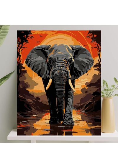Palmiye Hobi Sanat Sayılarla Boyama Tuval Seti Fırça Boya Dahil Çıtalı 40x50 Cm - Fil