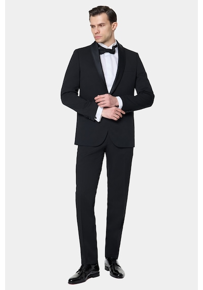 Twn Slim Fit Siyah Krep Desen Smokin Takim Elbise 7ess5e306510m 001