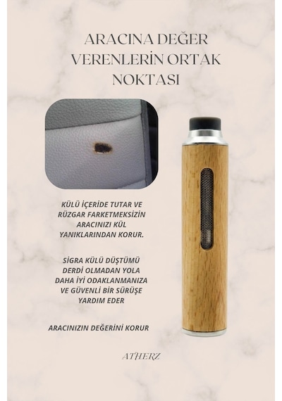 Lüks Kayın Ağacı Araç Sigara Tutucu. Portatif Duman Küllük, Kül Dökülmez. Şık Ve Dayanıklı Yapı Gri