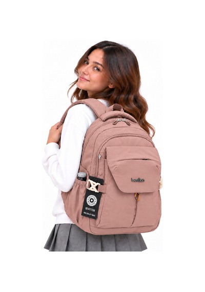 Okul Çantası Su Geçirmez Kumaş Unisex Okul Sırt Çantası Hrm - 2601 Pudra Pudra Pembe