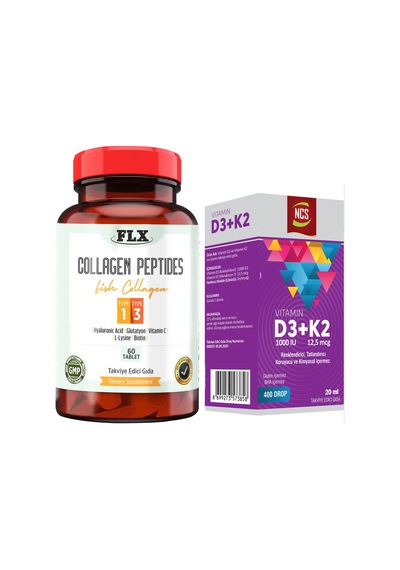Balık Kollajeni Tip 1-3 Collagen 60 Tablet+Vitamin D3 K2 20 ML