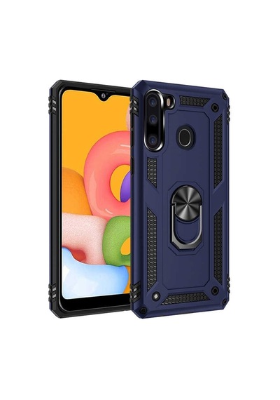 Smcase Samsung Galaxy Uyumlu A21 Kılıf Vega Yüzüklü Standlı Tank Kapak Siyah
