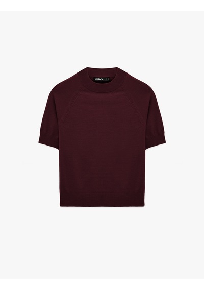 Koton Viskon Kısa Kollu Reglan Kol Dik Yaka Triko Kazak Bordo 7wak90054ht