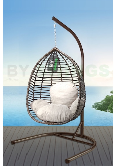 By Swings Rattan Bahçe Salıncağı, Rattan Salıncak Tekli Kapalı Kahve Kahverengi