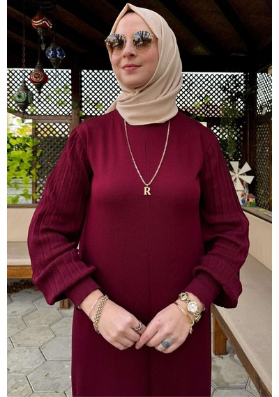 Rabia Şamlı Ecem Bordo Triko Elbise Normal
