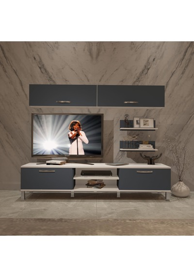 Decoraktiv Eko 5 Mdf Dvd Krom Ayaklı Tv Ünitesi Tv Sehpası Beyaz - Antrasit
