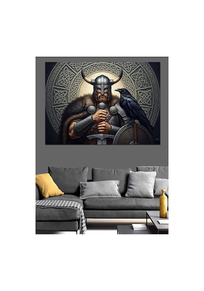 Baltalı Ve Kasklı Güçlü Viking Yağlı Boya Dokulu Kanvas Tablo Canvas Tablosu