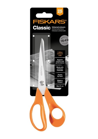 Fiskars Üniversal Makas, Sağ Elini Kullananlar İçin, Toplam Uzunluk: 21 Cm, Kaliteli Çelik/plastik, Klasik, 1000815