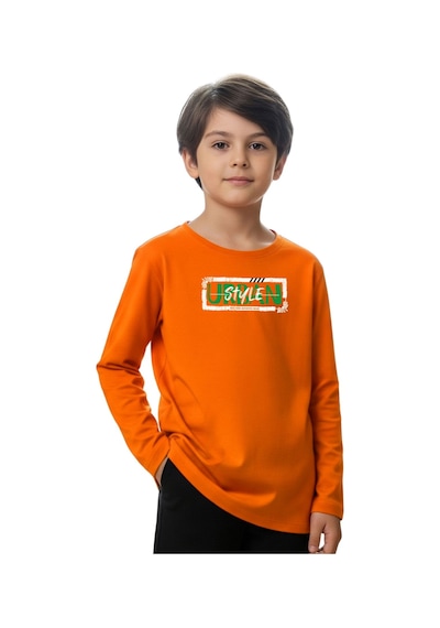Panios Kids Düz Yuvarlak Yaka Urbaan Baskı Detaylı Erkek Çocuk Sweatshirt Turuncu