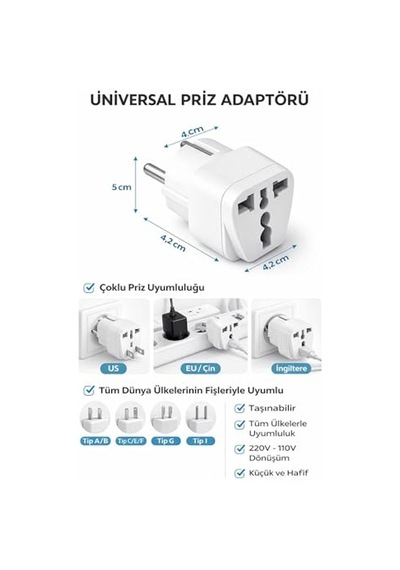 Universal Priz Adaptörü Seyahat Tipi Çoklu Girişli Fiş Dönüştürücü Eu Us Uk Au  220v 110v Dönüştürücü Taşınabilir Kompakt Adaptör