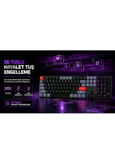 Mk1175 Raınbow Antı-ghostıng Kablolu Mekanik Klavye Model Kodu: Mk1175-sıyah