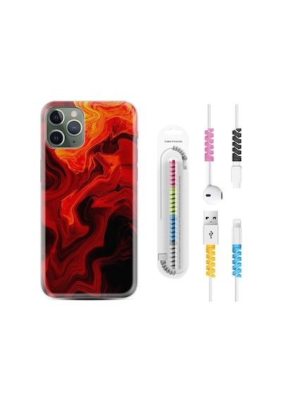 Apple Uyumlu iPhone 13 Pro Kılıf Kablo Koruyuculu Red Orange Zigzag 1695